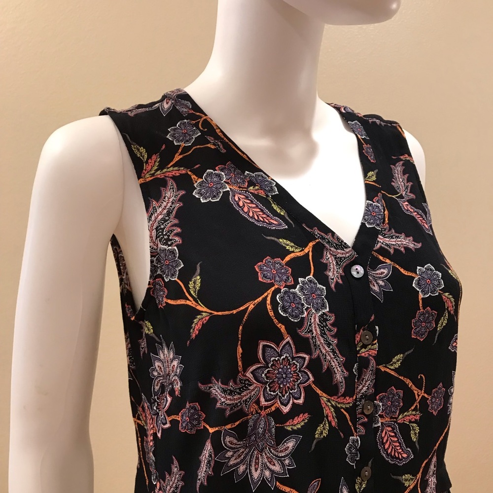 J Jill Sleeveless Tunic Top Womens Size XS Relaxed Fit Shirred Waist Button Up - Picture 5 of 14